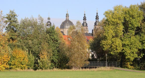 photo of view of View over the Fuldaaue to the Catedral, autumn, Fulda, Hessen, Germany,Kassel Germany.