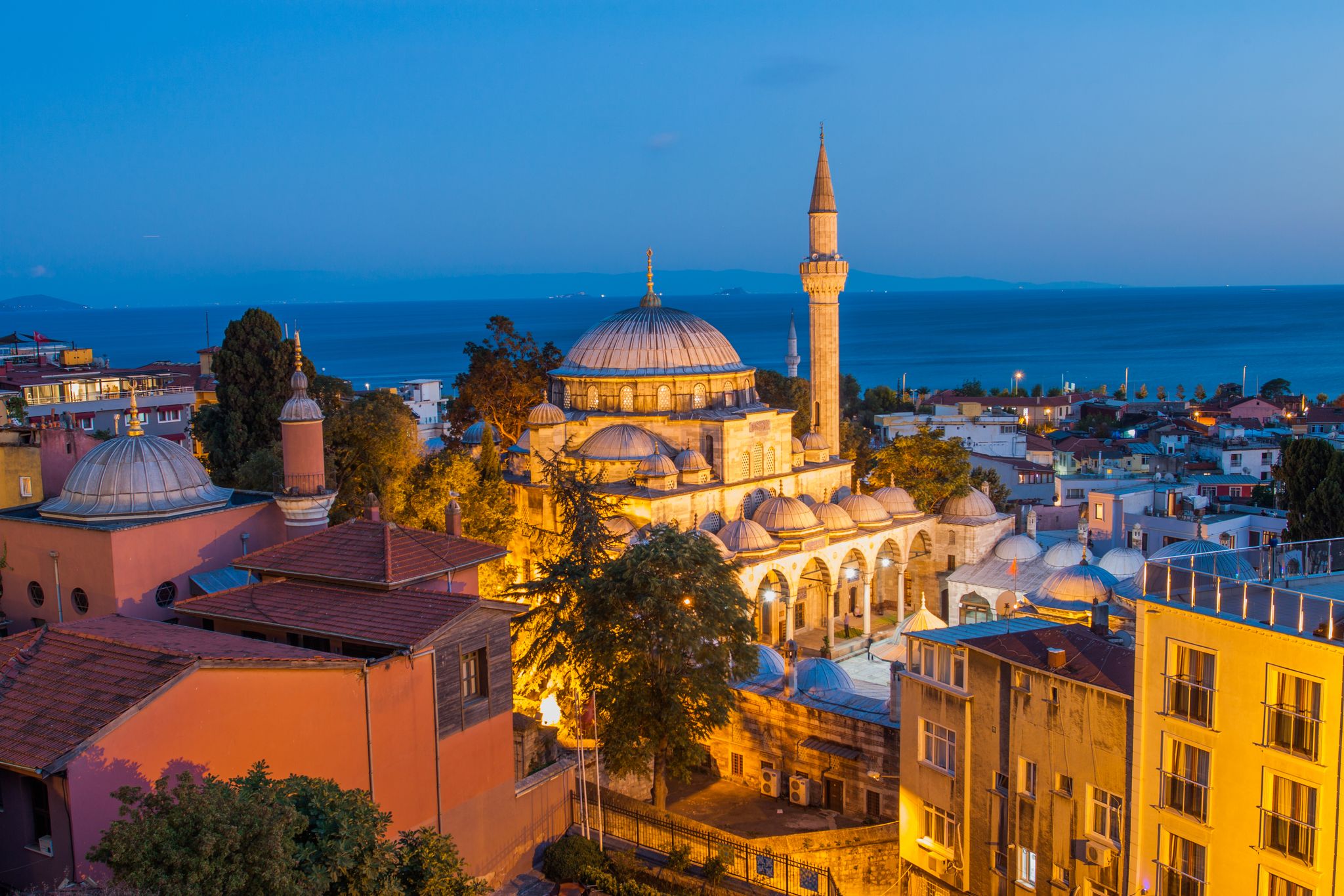 photo of evening view of wonderful panoramic view of the city on the background with Sokollu Mehmed Pasha Mosque in Istanbul a romantic city is the cultural capital of Turkey.
