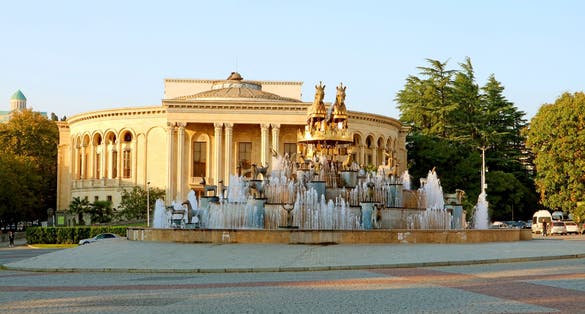 Photo of David Agmashenebeli Square with the Colchis Fountain, Impressive Landmark of Kutaisi City Center, Historic Place in Georgia