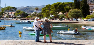 Photo of aerial view of the harbour of Port de Pollença, a seaside village located on the northern coast of Mallorca in the Balearic Islands, Spain.