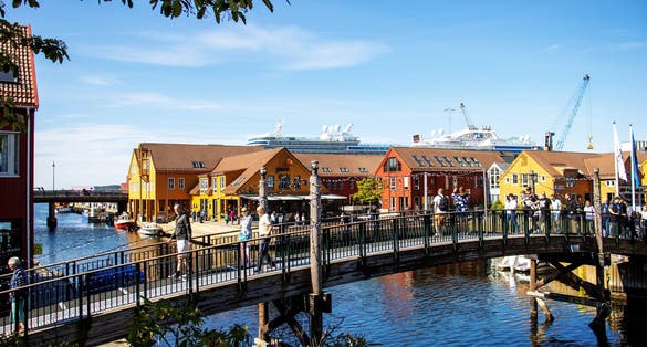 Photo of the pedestrian bridge in the Port of Kristiansand, Norway.