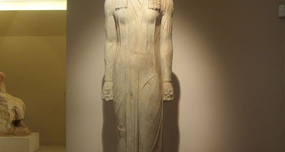 photo of view of Egyptian-style statue, Vranas, Greece.