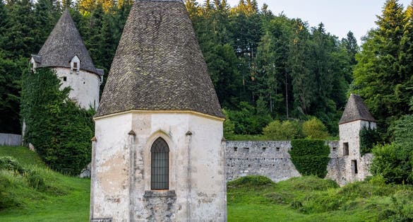 Photo of Žiče Charterhouse, cloister and back wall,Stare Slemene,Slovenia.