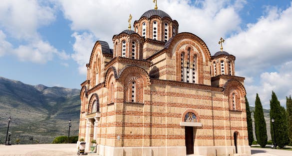 Photo of beautiful view of Hercegovacka Gracanica Orthodox church in Trebinje, Bosnia and Herzegovina.