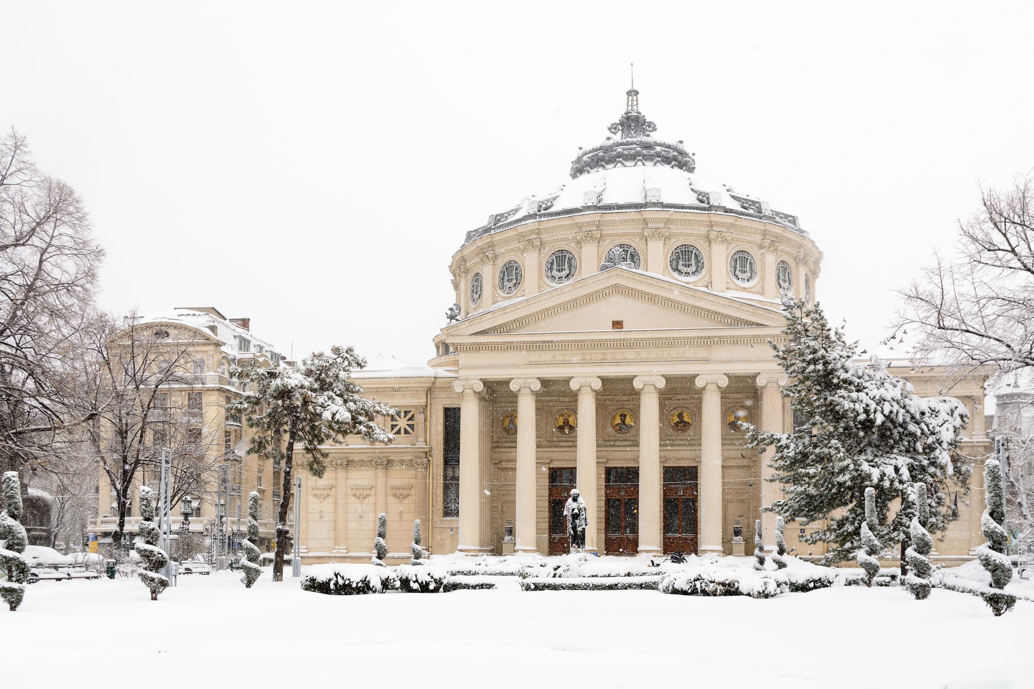 Photo of Romanian Atheneum at winter, Bucharest landmark, Romania.