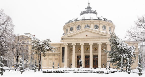 Photo of Romanian Atheneum at winter, Bucharest landmark, Romania.