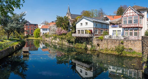 photo  of view of  The historical centre of Essen Kettwig at the Ruhr river, Germany.