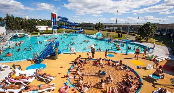 photo of view of Laugardalslaug, Reykjavík. Iceland.