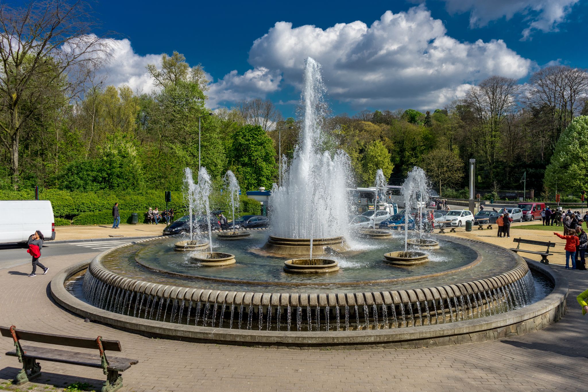 Photo of water fountain in front of the Atomium monument at Brussels Belgium, Europe.