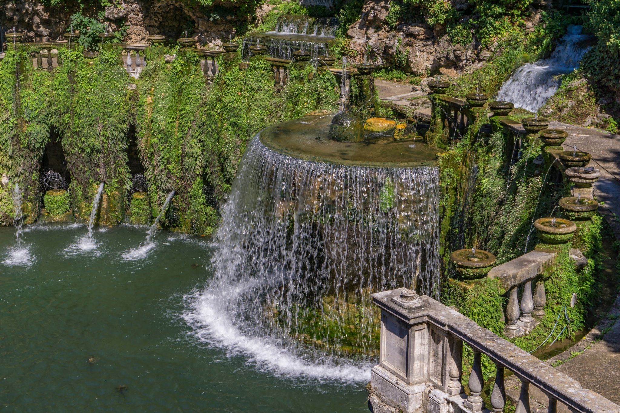 View at Oval Fountain at Villa d'Este in Tivoli, Italy