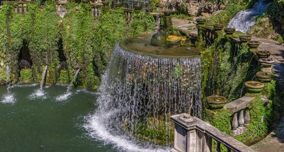 View at Oval Fountain at Villa d'Este in Tivoli, Italy