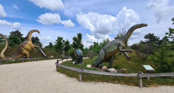 Photo of dinosaurs in the zoo park, Veszprem, Hungary.