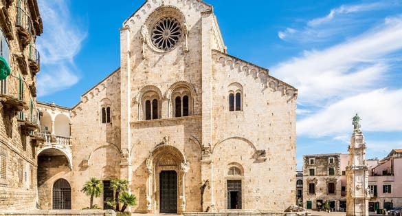  View at the facade of Cathedral of Assumption of St.Mary in Bitonto. Bitonto is a city and comune in the Metropolitan City of Bari in Italy.