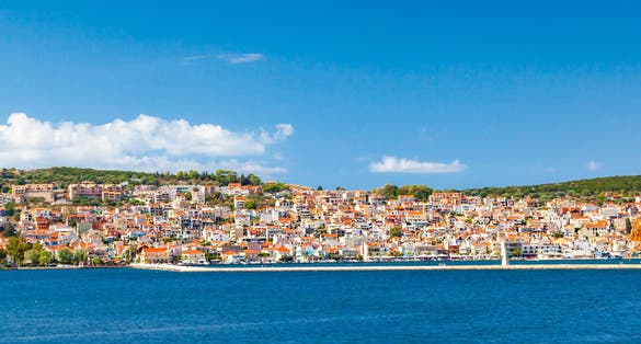 Photo of Argostoli town with beaches on the island of Kefalonia, Greece.