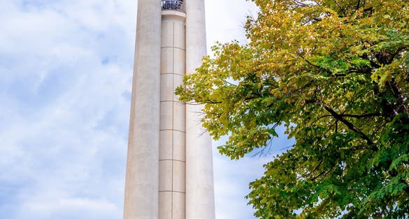 Photo of bell tower and dome of the Resurrection Cathedral. An Albanian Orthodox church in the center of Tirana.