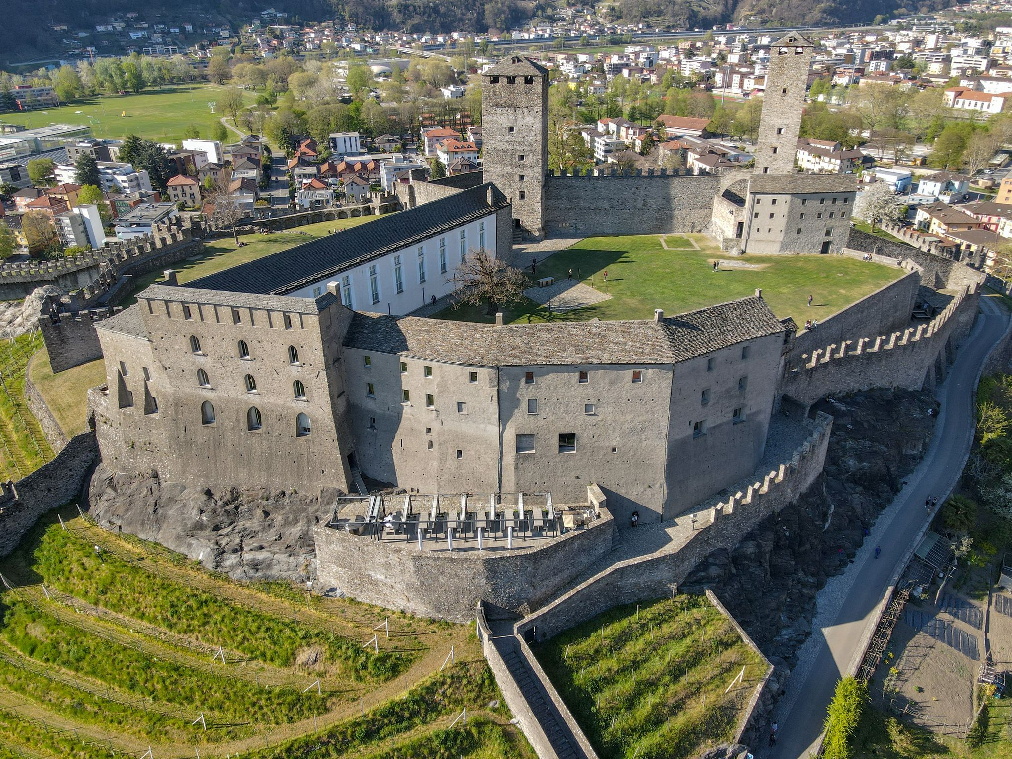 photo of aerial view at Castelgrande castle at Bellinzona in Ticino, Switzerland.