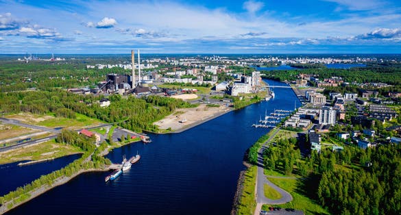 Photo of aerial view of Oulu, Finland.