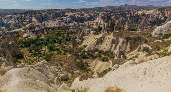 photo of aerial view of Pigeon valley in Cappadocia, Turkey.