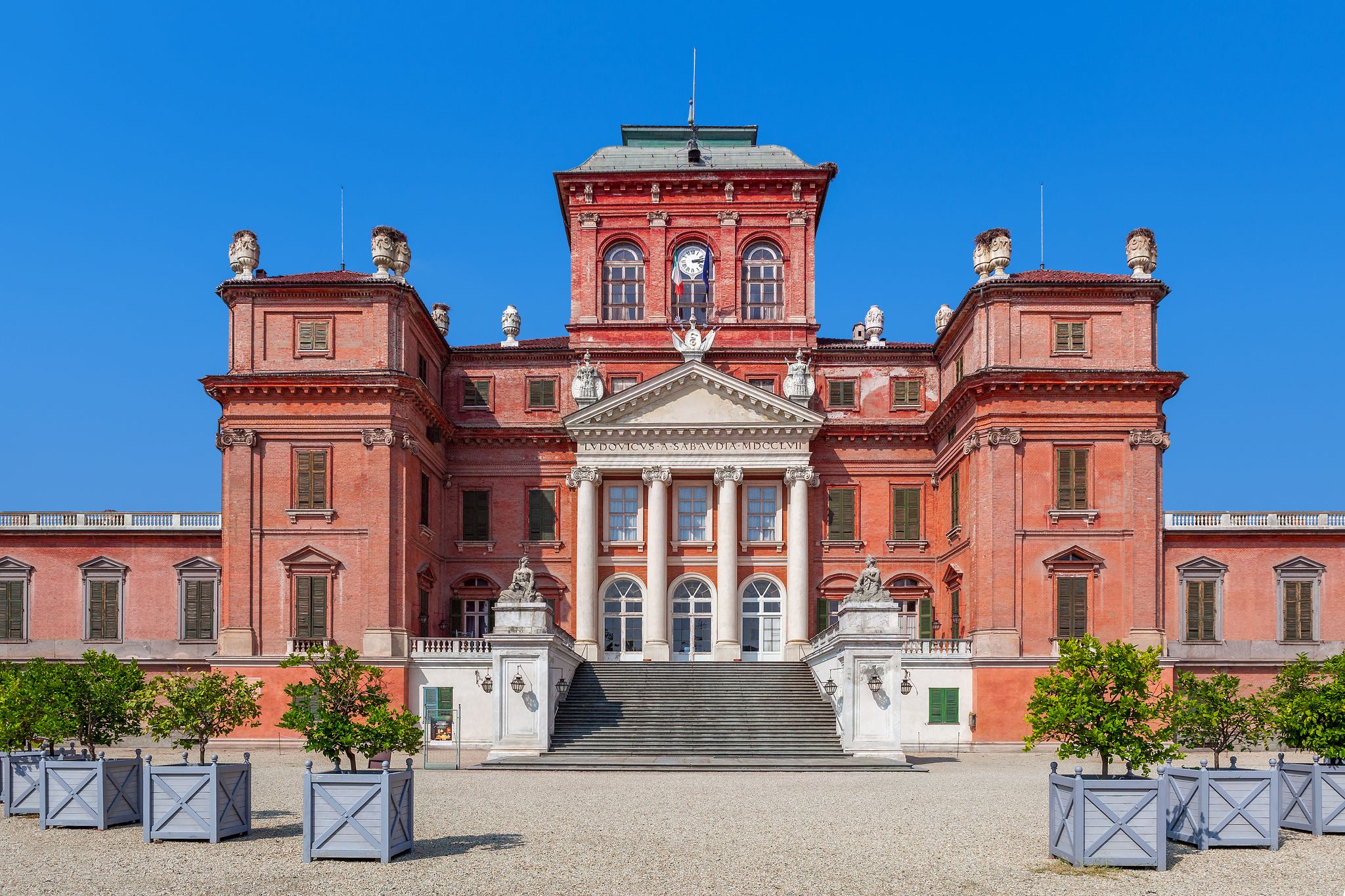 Facade of Racconigi palace - former Savoy house royal residence in Piedmont, Northern Italy.