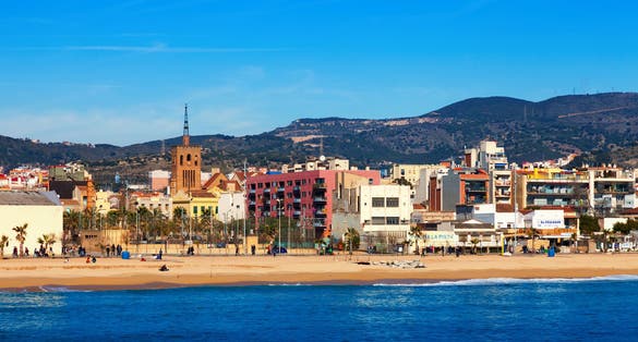  Mediterranean sand beach in Badalona, Spain. 