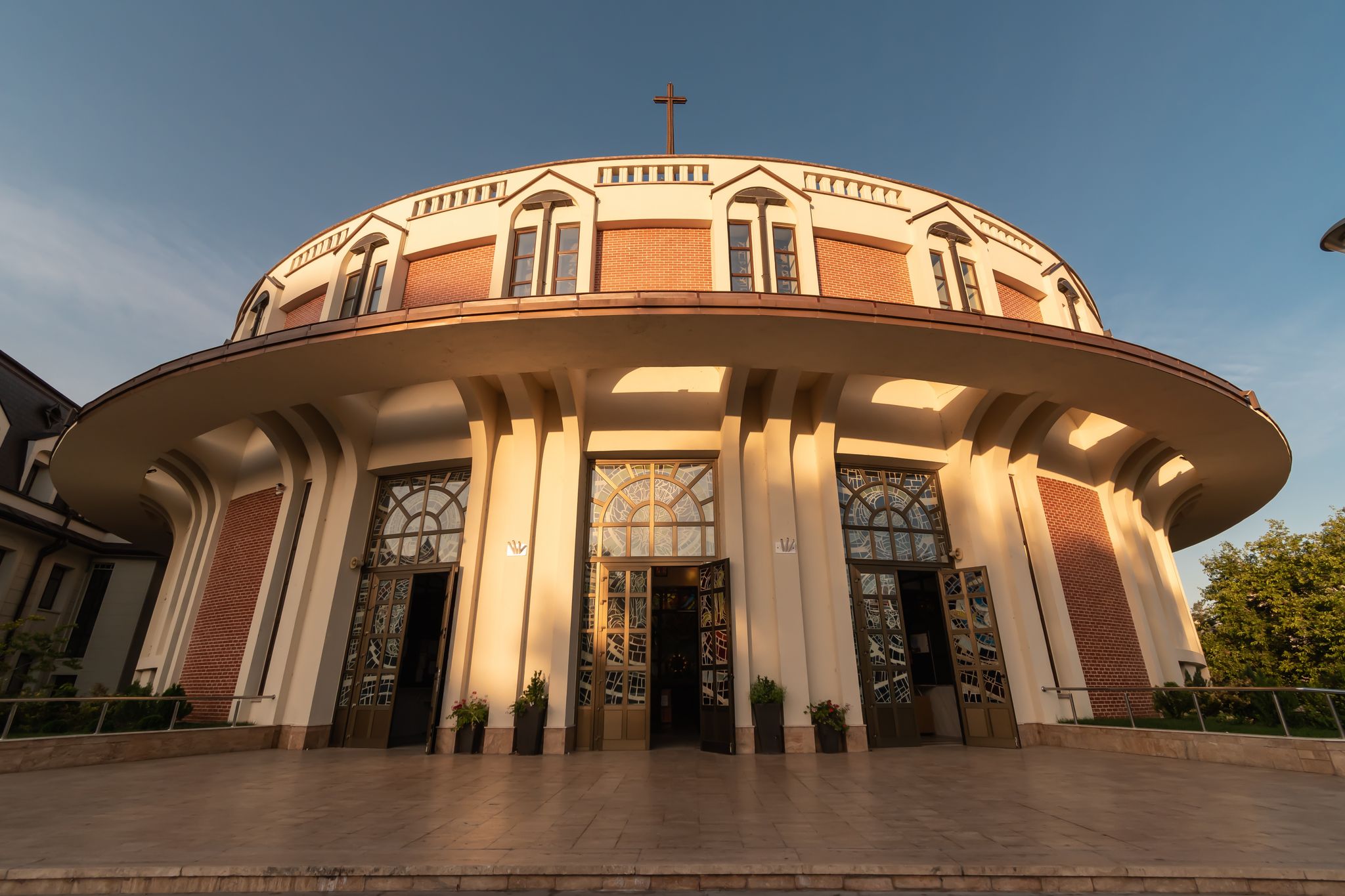 Photo of Water fountain in central square in Iasi town, Cultural Palace in background, Moldavia, Romania.