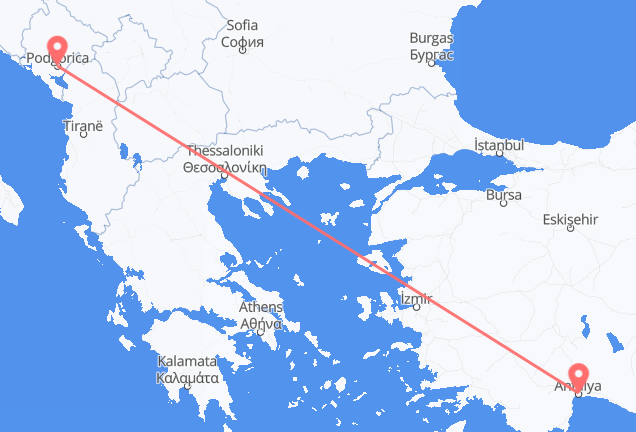 Podgorica to Antalya
