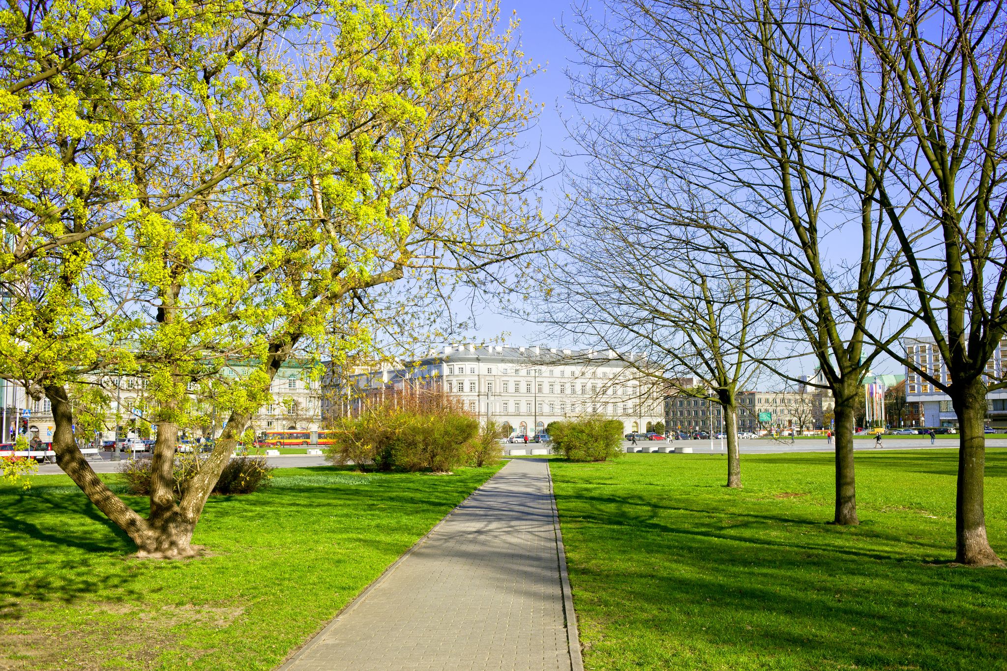 Photo of the Saxon Garden (Ogrod Saski) in spring, a public park in the downtown of Warsaw (Srodmiescie District), Poland.