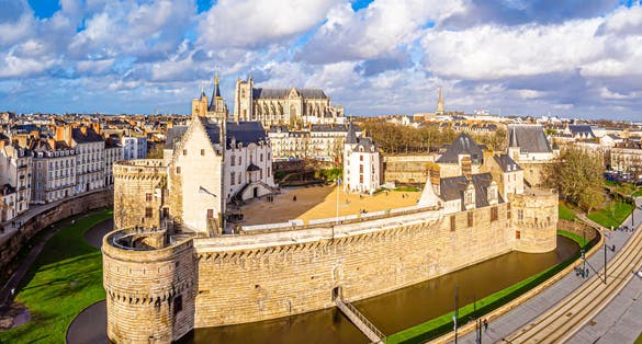 Photo of aerial view of castle in Nantes in France.