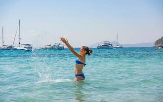 Aerial view with Sant Pere beach of Alcudia, Mallorca island, Spain.