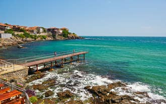 Photo of aerial view of Bulgarian town Sozopol.