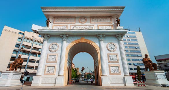Photo of Porta Macedonia is a triumphal arch located on Pella Square in the centre of Skopje city, North Macedonia.