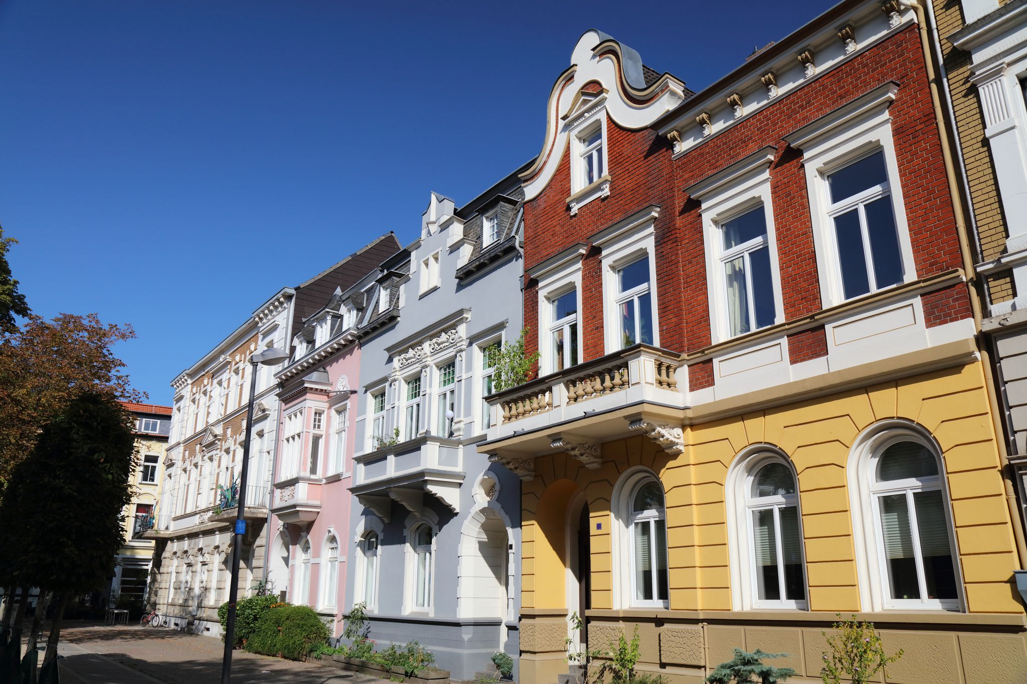 Photo of street view with old residential architecture, Krefeld city in Germany. 