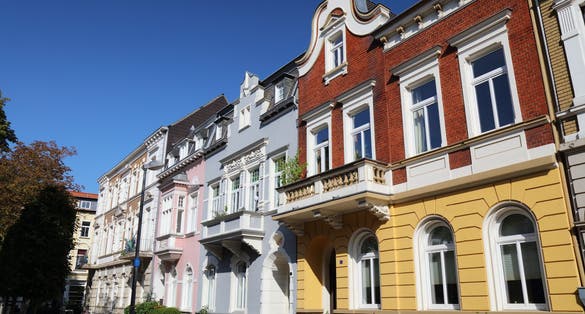 Photo of street view with old residential architecture, Krefeld city in Germany. 