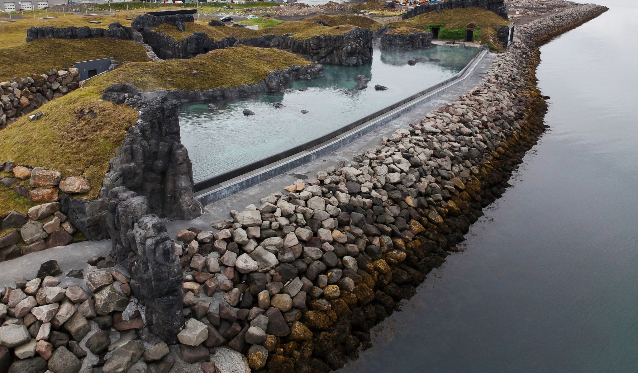 photo of aerial view of sky lagoon Reykjavik, Iceland .