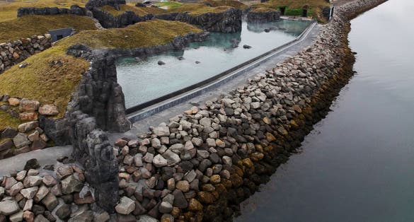 photo of aerial view of sky lagoon Reykjavik, Iceland .