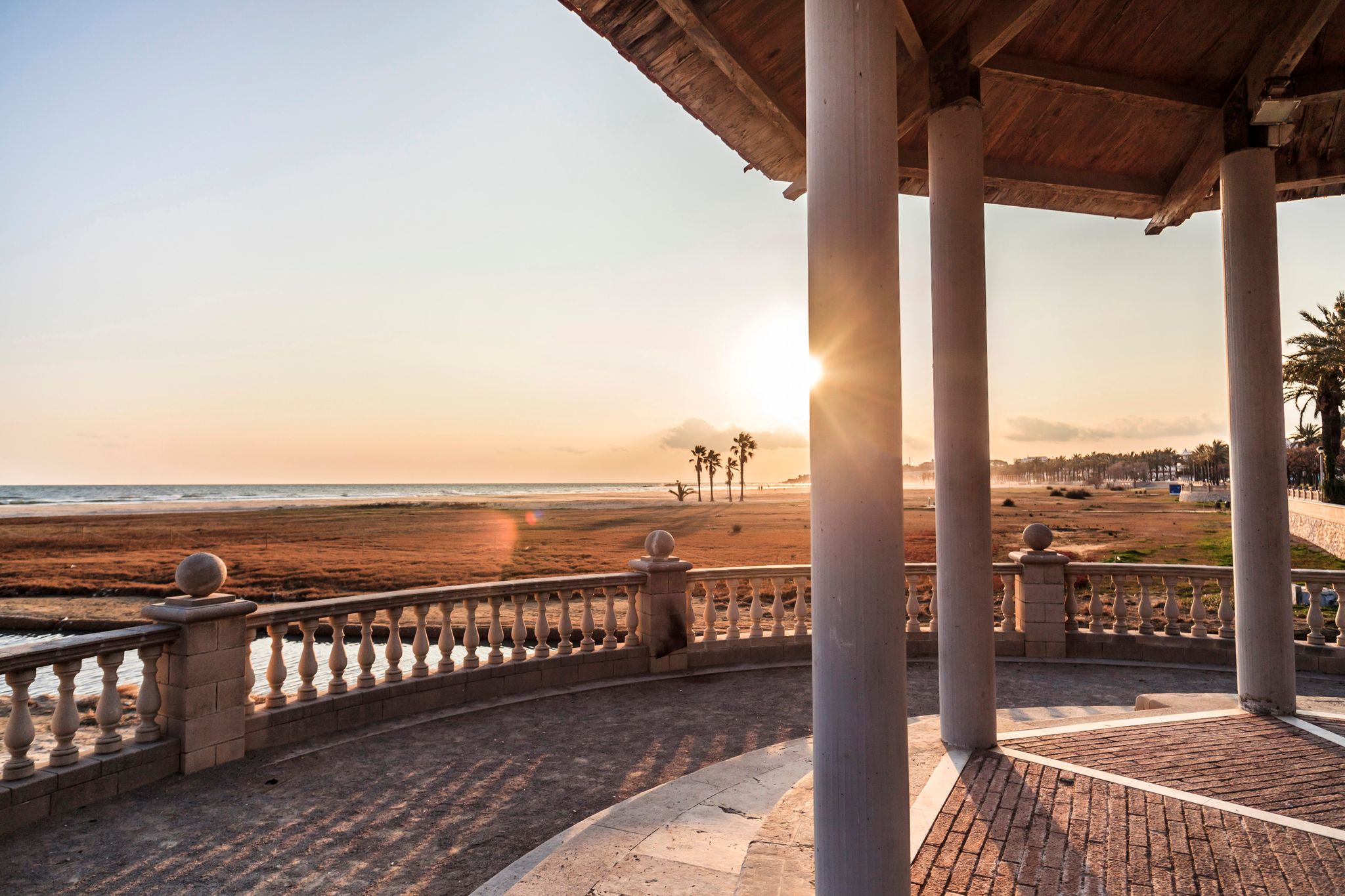 Photo of Pavilion close to beach at sunset, Vilanova i la Geltru ,Catalonia ,Spain.