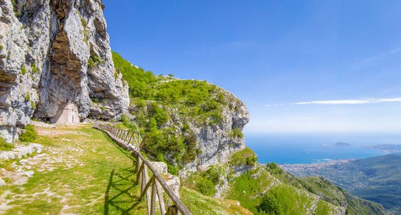 Cima del Redentore (Formia, Italy) - The panoramic peak with religious statue in the Aurunci mountains, over Formia city and Tirreno sea, beside Petrella summit and San Michele Arcangelo hermitage