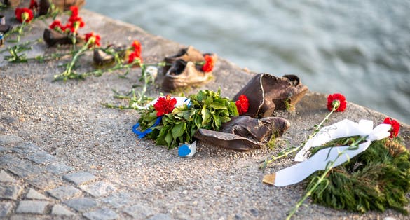 Photo of Shoes on the Danube Bank memorial in Budapest, Hungary.