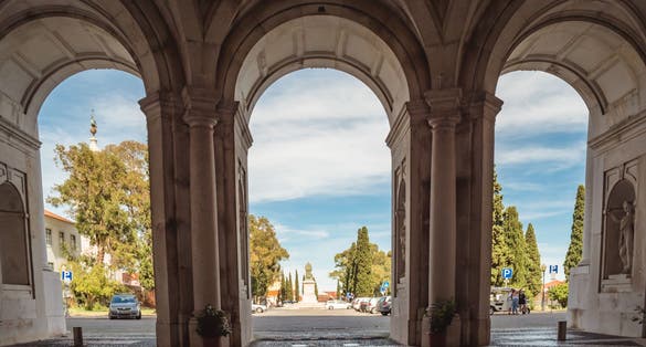 Photo ofPerspective of arcades with exterior view of Ajuda Palace, Lisbon PORTUGAL.