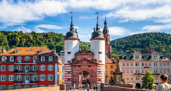 photo of view of Old Bridge, Old city of Heidelberg, Germany.
