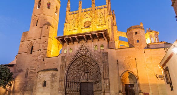Photo of Evening view of the Holy Cathedral of the Transfiguration of the Lord in Huesca, Spain.