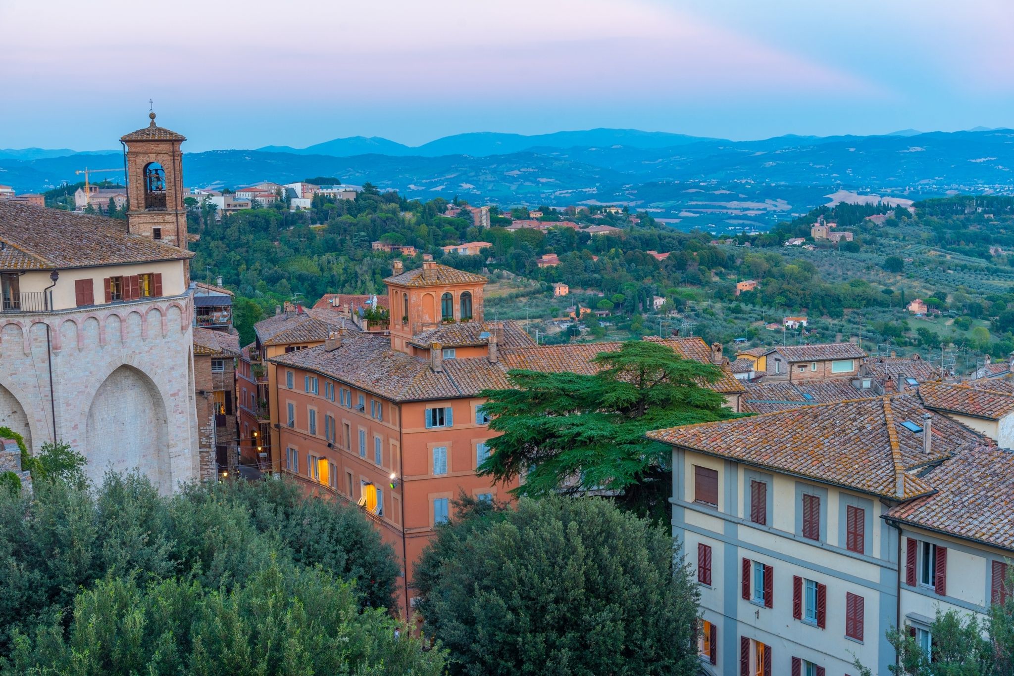 photo of Sunset view of Perugia from Rocca Paolina, Italy.,Perugia Italy.