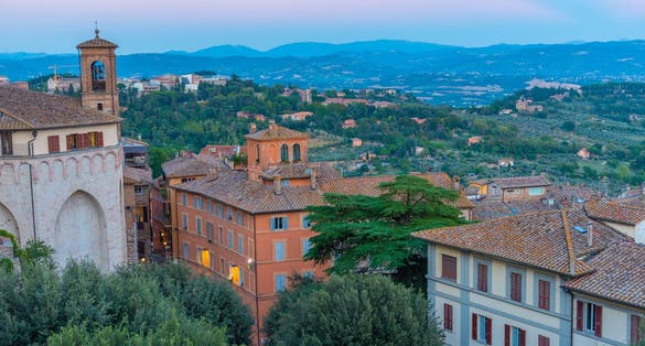 photo of Sunset view of Perugia from Rocca Paolina, Italy.,Perugia Italy.