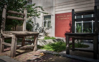 Photo of aerial view of beautiful beach in Mamaia, Romania.