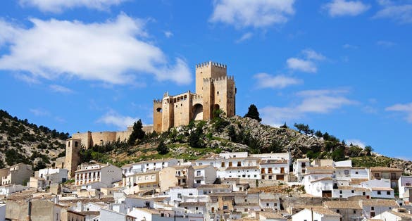 Photo of view of the castle (castillo de los Fajardo) and town, Velez Blanco, Almeria Province.