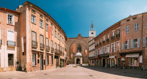 Photo of Leon Gambetta Square And Cathedral Basilica Of Saint John The Baptist Of Perpignan In Sunny Summer Day, France.