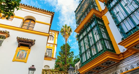 Photo of historic buildings in the Santa Cruz district of Seville, Spain.
