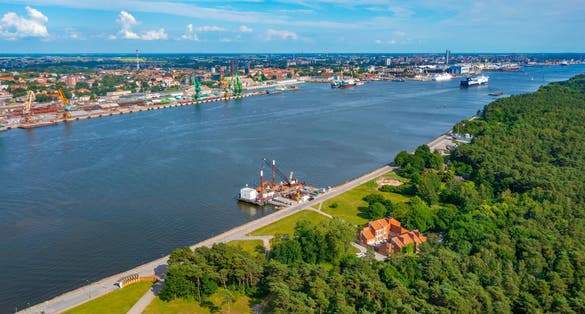 Panorama view of industrial port of Klaipeda in Lithuania.
