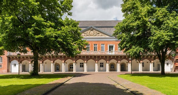 photo of view of  Facade of the historical Marstall building in Aurich, East Frisia, Lower Saxony, Germany