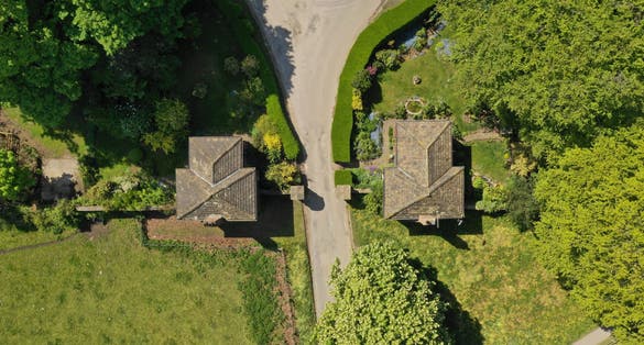 Photo of aerial view over a gate house at Temple Newsam house in Leeds, United Kingdom.